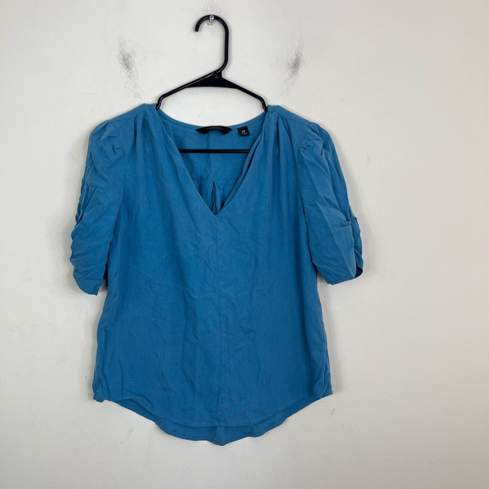 Investments Petites Silk Sky Blue V-Neck Blouse Sz 4P